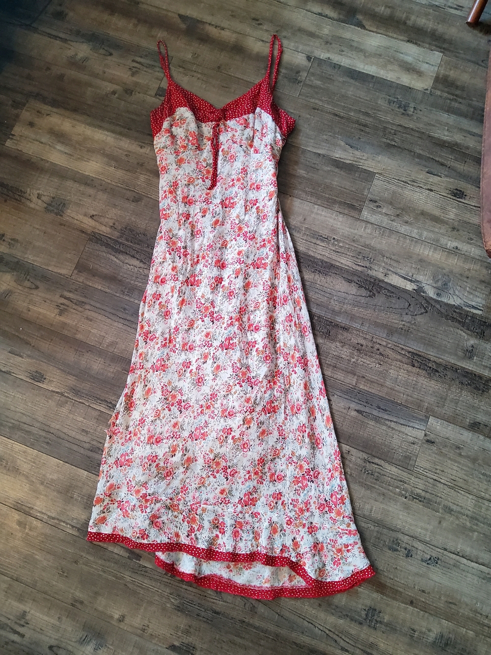 90s Slip Dress With Floral And Polka Dot Detail Thin Straps